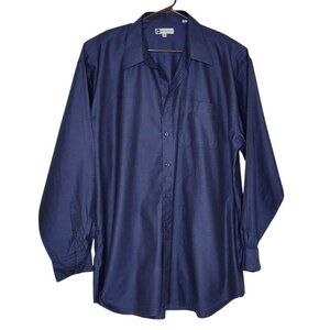Bachrach Men Navy Blue Button uP Shirt Size 18 36/37 Long Sleeves